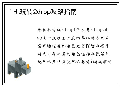 单机玩转2drop攻略指南